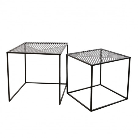 Flora - Lot de 2 Tables Gigognes Métal Noir Motif Traits