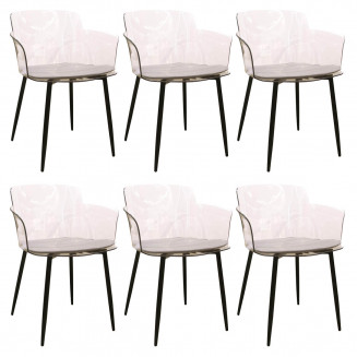 Trina - Lot de 6 Fauteuils Transparents et Pieds Métal