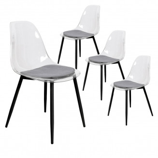 Trina - Lot de 4 Chaises Transparentes et Pieds Métal