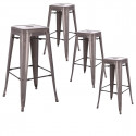 Bobby - Lot de 4 Tabourets Snack Métalliques Argent H61cm