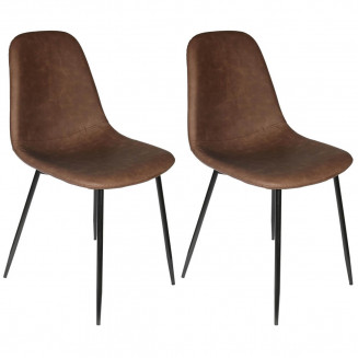 Agathe - Lot de 2 Chaises Simili Marron et Pieds Métal Agathe - Lot de 2 Chaises Simili Marron et Pieds Métal