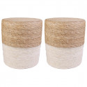 Estany - Lot de 2 Poufs Ronds Tressés Naturel et Beige