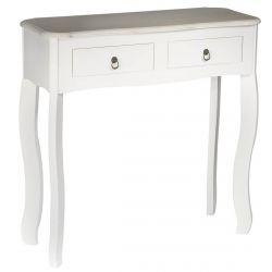 CLEMENCE - Console Blanche 2 Tiroirs Style Baroque