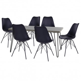 Asca - Ensemble Table 180cm + 6 Chaises Haga Noires Asca - Ensemble Table 180cm + 6 Chaises Haga Noires