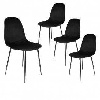 Alessia - Lot de 4 Chaises Velours Côtelé Noires