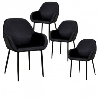 Alessia - Lot de 4 Fauteuils Velours Côtelé Noir