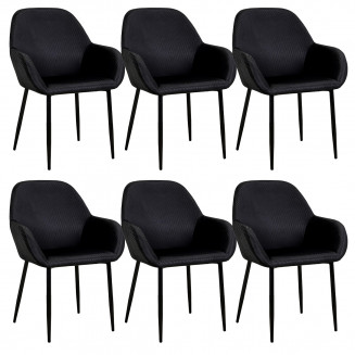 Alessia - Lot de 6 Fauteuils Velours Côtelé Noir