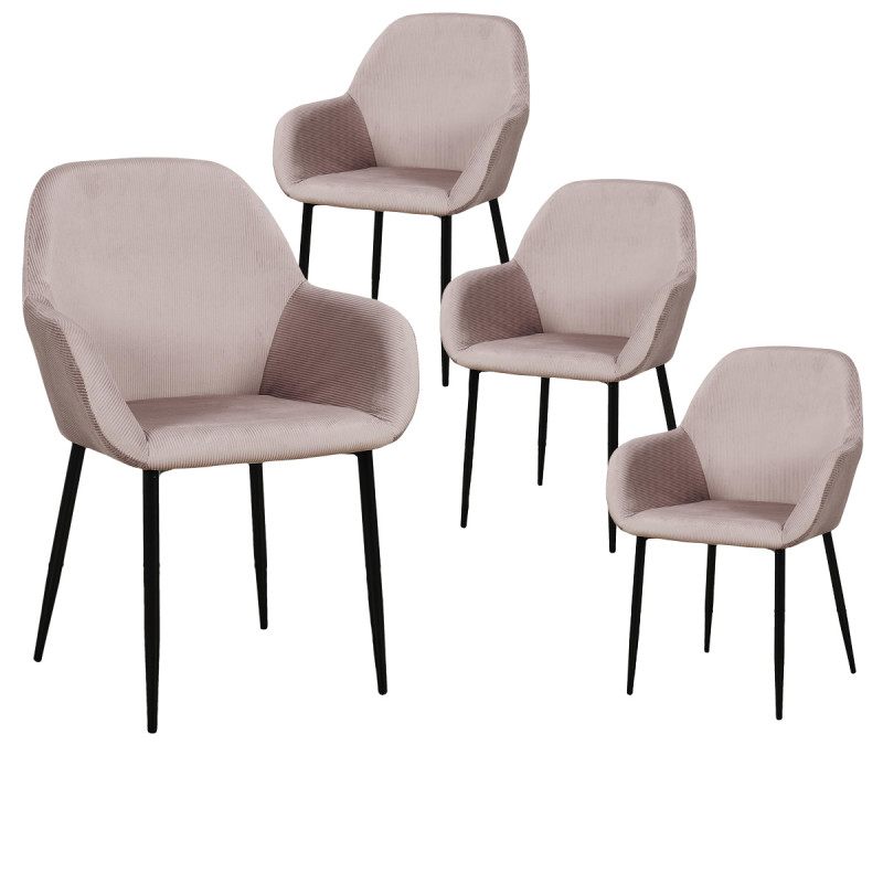 Alessia - Lot de 4 Fauteuils Velours Côtelé Rose