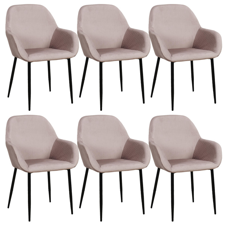 Alessia - Lot de 6 Fauteuils Velours Côtelé Rose