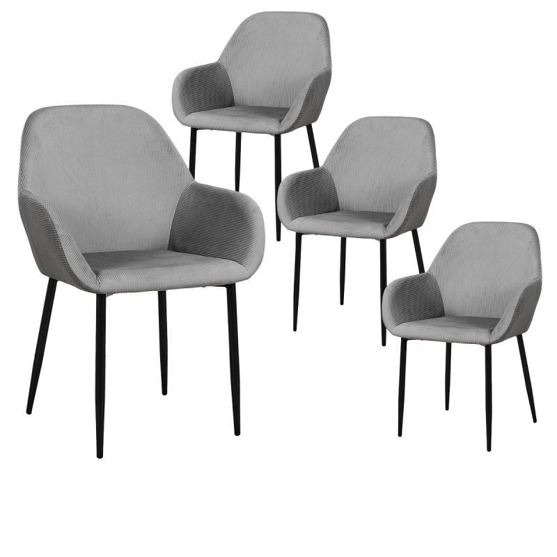 Alessia - Lot de 4 Fauteuils Velours Côtelé Gris