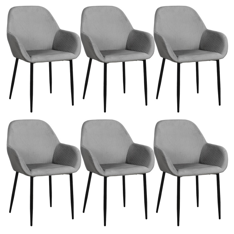 Alessia - Lot de 6 Fauteuils Velours Côtelé Gris