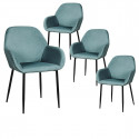 Alessia - Lot de 4 Fauteuils Velours Côtelé Bleu Canard