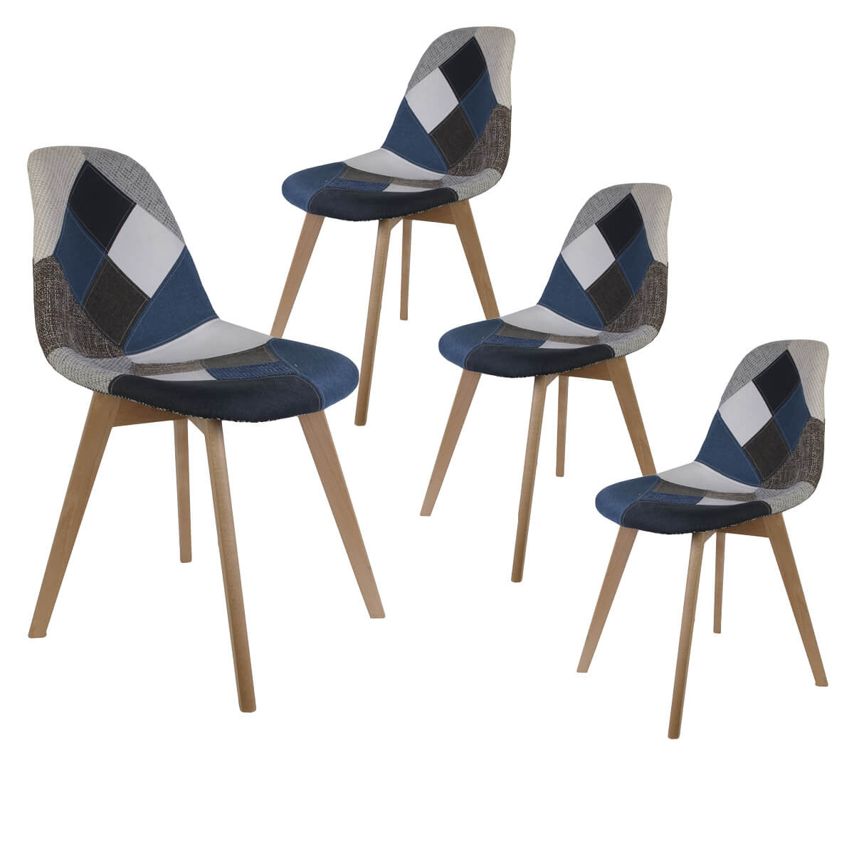 Lot De 4 Chaises De Salle à Manger En Hêtre Patchwork Marron - Style Nordique - Neuf