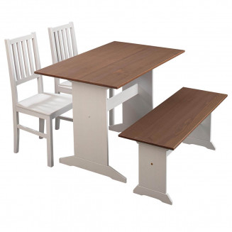 LUCAIN - Ensemble Table Repas + Banc + 2 Chaises Bois Massif