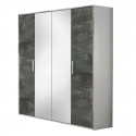 IZIA GRISE - Armoire 4 Portes avec Penderie et Miroir