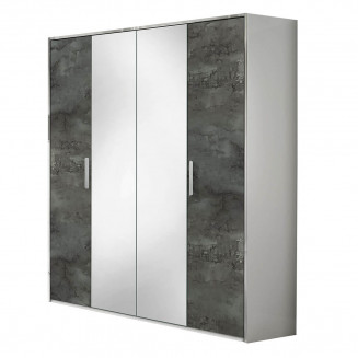 IZIA GRISE - Armoire 4 Portes avec Penderie et Miroir