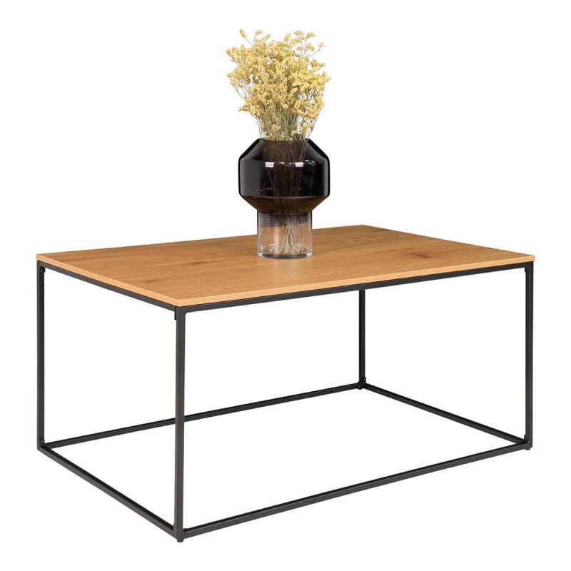 VOLLRAD - Table Basse Acier et Plateau Bois Aspect Naturel