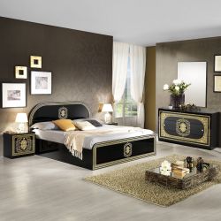 SOLAYA NOIRE - Chambre avec Lit 160x200cm et Commode