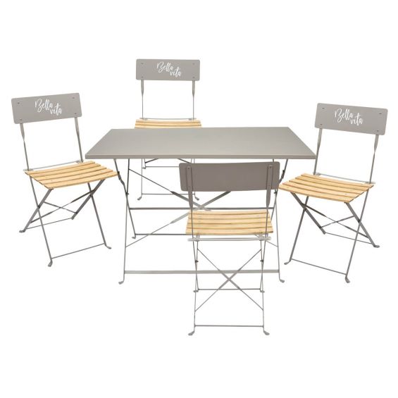 Malam - Ensemble Table Repas Pliante + 4 Chaises Pliantes Taupe