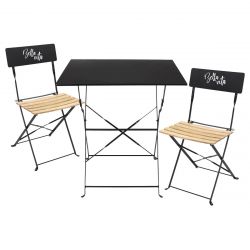 Malam - Ensemble Table Repas Carrée Pliante + 2 Chaises Pliantes Noires