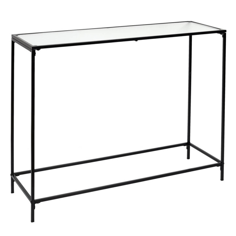 GLASSI - Console Noire Plateau en Verre Texturé