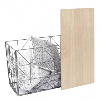 JEWO - Table Pliante Filaire Métal Gris et Aspect Bois