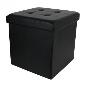 RONNIE - Pouf-Coffre Pliable Capitonné Simili Cuir Noir