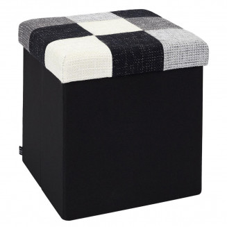 MOZAIK - Pouf-Coffre Pliable Noir Motif Patchwork