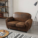 GANSSI - Ensemble Fauteuil + Canapé 2P Marron Aspect Vieilli