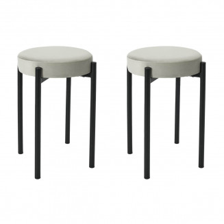 STACK - Lot de 2 Tabourets Empilables Rond Velours Gris