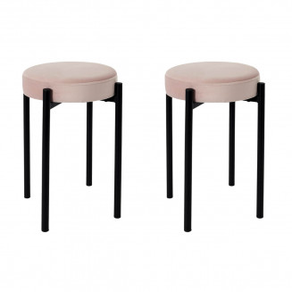 STACK - Lot de 2 Tabourets Empilables Rond Velours Rose