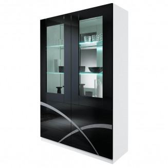 ALYSSA - Vitrine 2 Portes Laquée Brillant Blanc et Noir