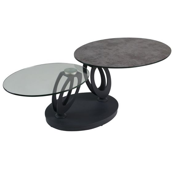 VITAK - Table Basse Ronde Plateaux Verre et Céramique