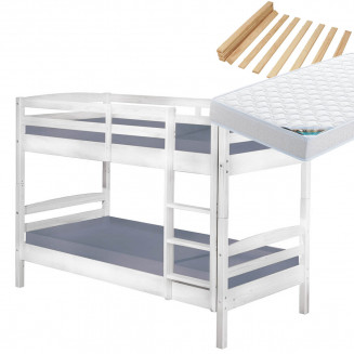 ALASKA - Pack Lits Superposés 90x190 Blancs + 2 Matelas Chypre