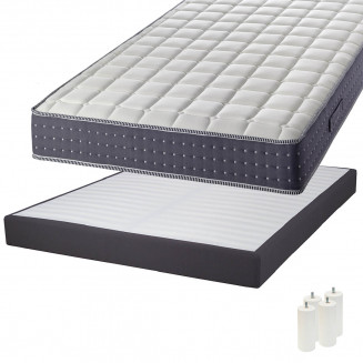 SILHOUETTE - Pack Matelas 140x190 + Sommier Tapissier Démontable 2x20 Lattes Anthracites + Pieds Blancs 15cm