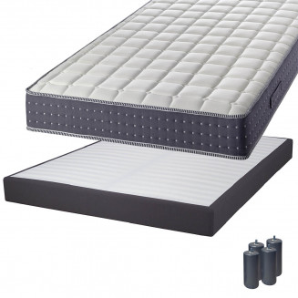 SILHOUETTE - Pack Matelas 140x190 + Sommier Tapissier Démontable 2x20 Lattes Anthracites + Pieds Anthracites 15cm