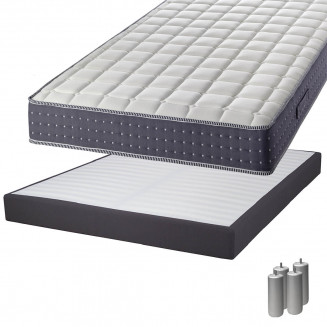 SILHOUETTE - Pack Matelas 140x190 + Sommier Tapissier Démontable 2x20 Lattes Anthracites + Pieds Argent 15cm