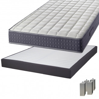 SILHOUETTE - Pack Matelas 140x190 + Sommier Tapissier Démontable 2x20 Lattes Anthracites + Pieds Carrés Argent 15cm