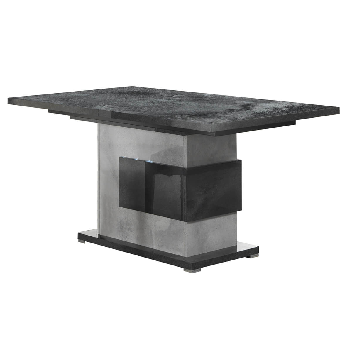 HOFFMAN - Table de Repas Allongeable à Pied Central Gris Aspect Pierre ...