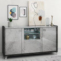 HOFFMAN - Buffet 3 Portes Gris Aspect Pierre avec Led