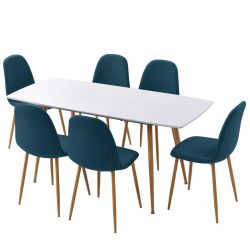 PALMA - Ensemble Table Extensible + 6 Chaises Bleu Pétrole