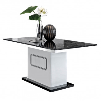ROBBIE - Table Rectangulaire Plateau Effet Marbre Noir