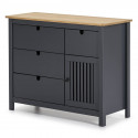 MALIA - Commode 4 Tiroirs 1 Porte Bois Ciré et Gris Foncé