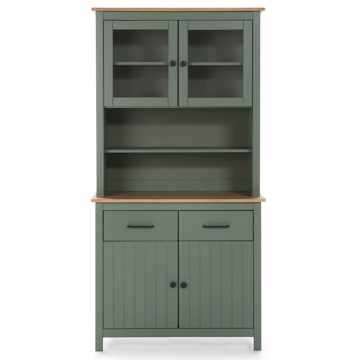 Meuble Haut 2 Portes 1 Tiroir Tina - Bois De Pin Massif Ciré Vert - Dimensions 90x40x110 Cm
