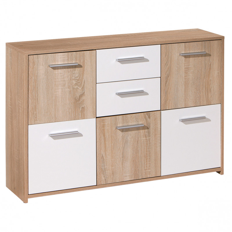 LIST - Buffet 5 Portes 2 Tiroirs Aspect Bois