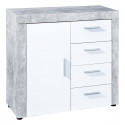 MARRY - Buffet 1 Porte 4 Tiroirs Imitation Béton et Blanc