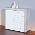 MARRY - Buffet 1 Porte 4 Tiroirs Imitation Béton et Blanc
