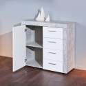 MARRY - Buffet 1 Porte 4 Tiroirs Imitation Béton et Blanc