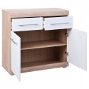 WENDY - Buffet 2 Portes 2 Tiroirs Aspect Chêne et Blanc