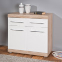 WENDY - Buffet 2 Portes 2 Tiroirs Aspect Chêne et Blanc